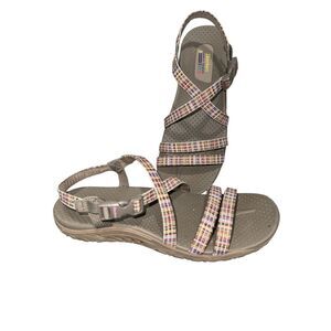 Skechers Women Reggae Bold Ambition Multicolor Plaid Strappy Comfort Sandal Sz12